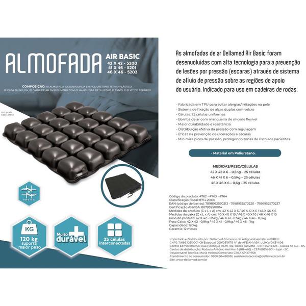 Imagem de Almofada Inflável Air Basic Anti Escaras Para Cadeira De Rodas 46x41 Cm 25 Células Dellamed