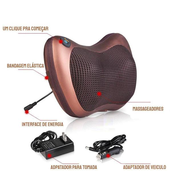 Imagem de Almofada Massageadora Massageador Elétrico Shiatsu com infravermelho rotatorio Veicular Lombar Pescoço Pés