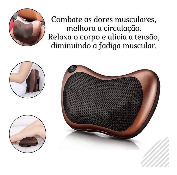 Imagem de Almofada Massageadora Movimentos Shiatsu Aquecimento Eletrônico Infravermelho Pescoço Lombar Pés Bivolt Veicular