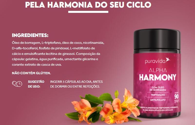 Imagem de Alpha Harmony Óleo de Borragem +Triptofano + Metilfolato  com 90 cápsulas-Pura Vida 