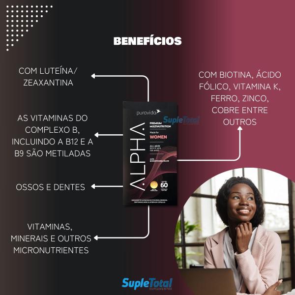 Alpha Women Polivitamínico Feminino Premium Puravida 60Cáps - Pura Vida Imagem de Alpha Women Polivitamínico Feminino Premium Puravida 60Cáps