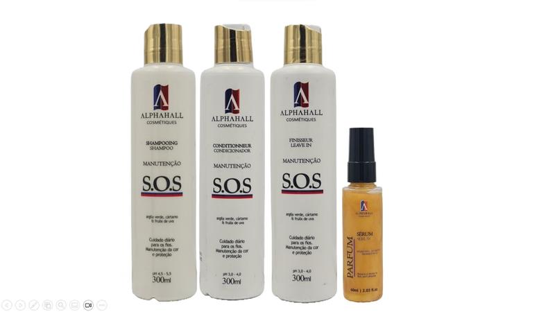 Imagem de AlphaHall S.O.S Shampoo e Condicionador e Leave-in e Sérum Ouro