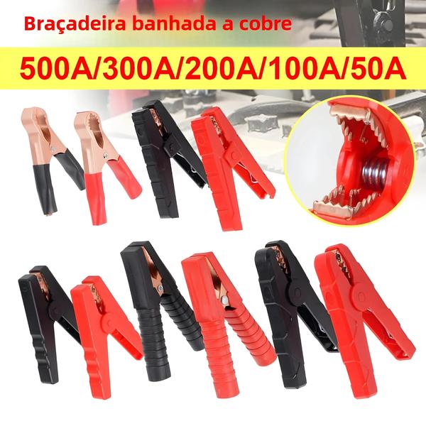 Imagem de Alta Corrente 50a 300a Cobre Chapeado Jacaré Clipes Bateria Crocodilo Braçadeira Teste Conector Para