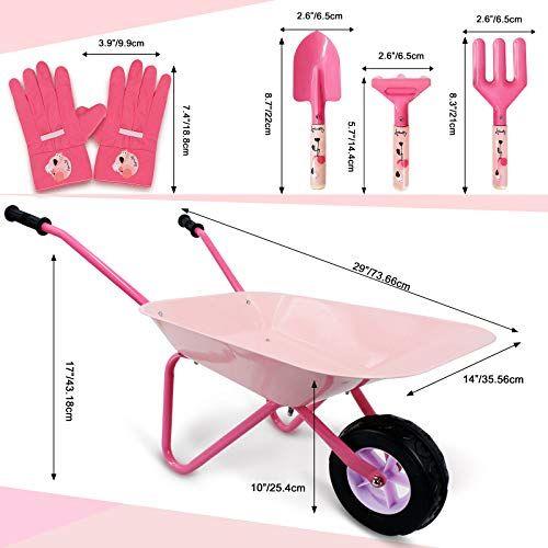 Imagem de Altdorff Kids carrinho de mão conjunto de metal, criança roda barril rosa fácil de montar e crianças jardinagem ferramentas kit, brinquedos de jardim com carrinho de roda pequena, brinquedos interiores ao ar livre para meninas