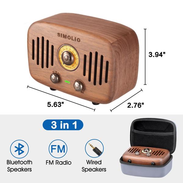 Imagem de Alto-falante Bluetooth SIMOLIO Vintage Radio Retro 2x8W Stereo