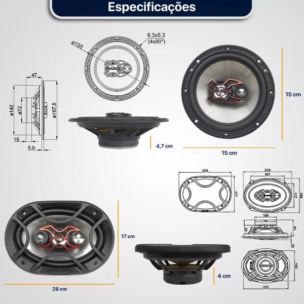 Imagem de Alto Falante Bravox Kit Facil 6 Polegadas Triaxial Quadriaxial 6x9