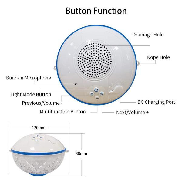 Imagem de Alto-falante de piscina flutuante Blufree com luzes coloridas, alto-falante de piscina portátil sem fio Bluetooth à prova d'água IP68, microfone embutido e alto-falante flutuante de banheira de hidromassagem com som cristalino para festas na piscina ao ar livre