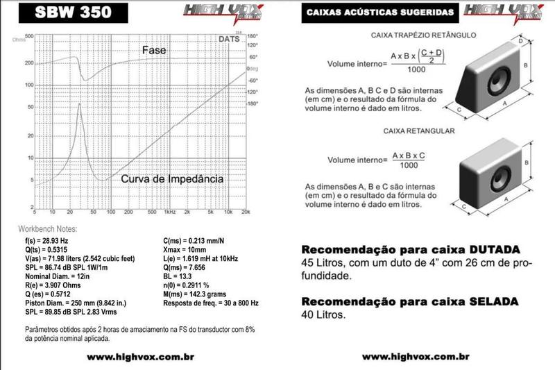 Imagem de Alto Falante Tormento Sub Woofer 12 Pol Sbw 350 Wrms 4 Ohm