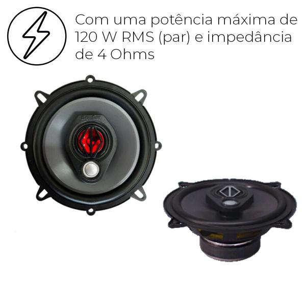 Imagem de Alto Falantes Bomber Gold Triaxial Com 4 Ohms Potência de 100w com 5 e 6 Polegadas + Módulo Amplificador Taramps TL500