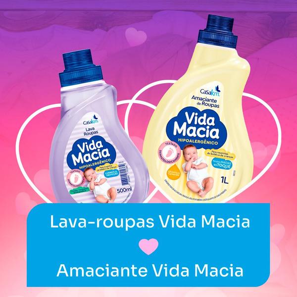 Imagem de Amaciante Casa KM Vida Macia Roupinhas de Bebês e de Crianças Glicerina & Amêndoas 500ml (Kit com 2)