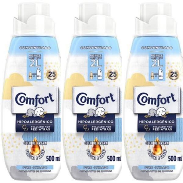 Imagem de Amaciante de roupas concentrado Comfort Puro Cuidado Hipoalergênico 500ml - Kit com 03 unidades