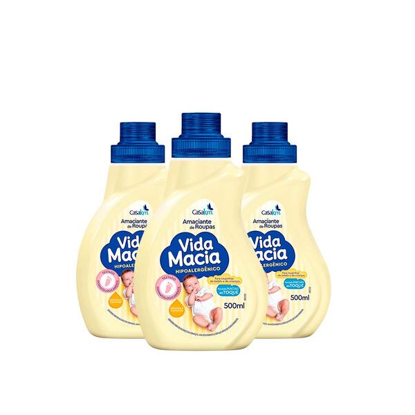 Imagem de Amaciante de Roupas Líquido Vida Macia com Glicerina e Camomila 500ml (Kit com 3)