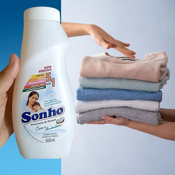 Imagem de Amaciante para Roupas Sonho com Coco e Amêndoas Perfuma por Mais Tempo - 500ml (Kit com 4)