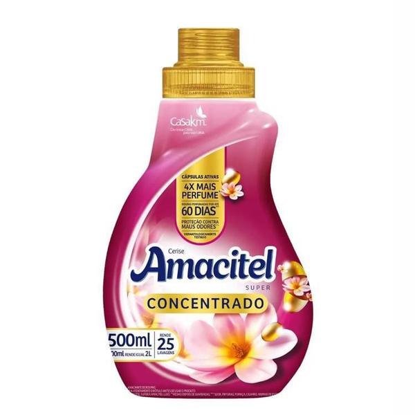 Amaciante Super Concentrado Rosa Amacitel Cerise 500Ml - Amaciel Imagem de Amaciante Super Concentrado Rosa Amacitel Cerise 500Ml