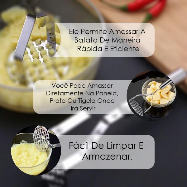 Imagem de Amassador Batatas Legumes Feijão Aço Inox Cabo Reforçado