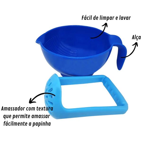 Imagem de Amassador de Papinha Pratinho Preparador de Alimentos Uniforme para Bebês Azul