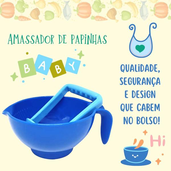 Imagem de Amassador de Papinhas com Textura que Amassa de Forma Homogênea Livre de BPA e Fácil de Limpar Rosa e Azul