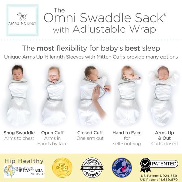 Imagem de Amazing Baby Omni Swaddle Sack com 6-way Adjustable Wrap & Arms Up Sleeves & Mitten Cuffs, Easy Swaddle Transition, Better Sleep for Newborn Baby Boys & Girls, Gray Stars, Small, 0-3 Months