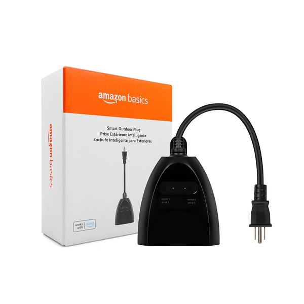 Imagem de Amazon Basics Outdoor Smart Plug com 2 tomadas controladas individualmente, Wi-Fi de 2,4 GHz, funciona com Alexa