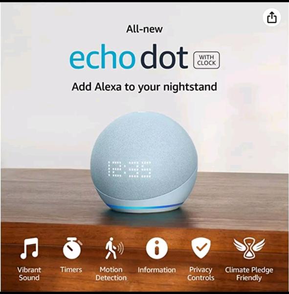 Imagem de Amazon Echo Dot 5 Com Relógio Azul - Alexa (5ª Geração)