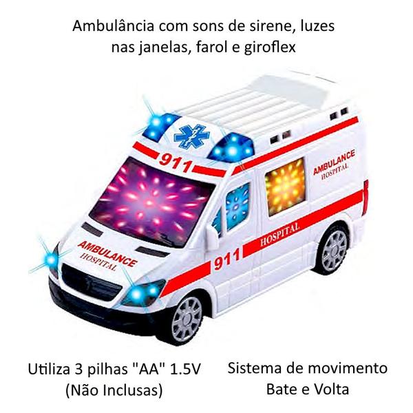 Imagem de Ambulância de Brinquedo Infantil Luzes Sirene Bate e Volta