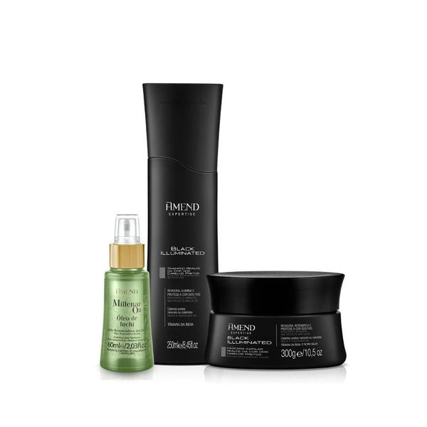 Imagem de Amend Expertise Black Illuminated Sh 250ml + Masc 300ml + Millenar Oil Inchi 60ml