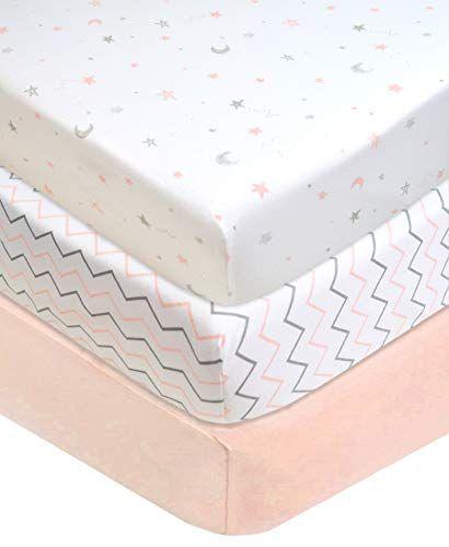 Imagem de American Baby Company 3 Pack Impresso 100% Algodão Natural Jersey Malha Fit Pack N Play Playard Sheet, Estrela Rosa / Zigzag, Soft Respirável, para meninas, 27 x 39 polegadas (Pack de 3)