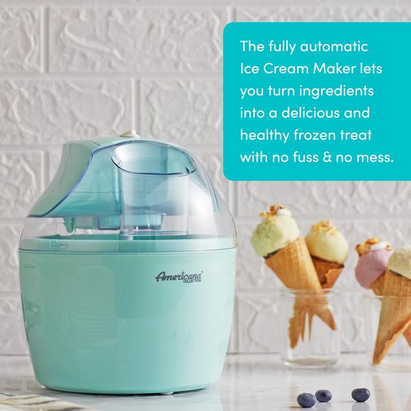 Imagem de Americana EIM-1400M 1.5 Qt Freezer Bowl Automatic Easy Homemade Electric Ice Cream Maker, Ingrediente Chute, Interruptor On/Off, Sem necessidade de sal, Sorvete Cremoso, Gelato, Iogurte Congelado, Sorvete, Livro de Receitas