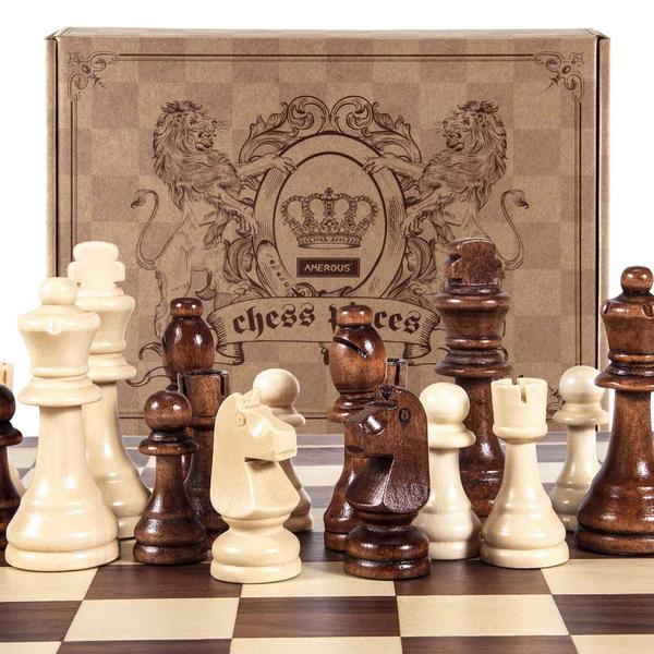 AMEROUS Wooden Chess Pieces Only, Torneio Staunton Wood Chessmen com 3,5 polegadas King, Peões de jogo de xadrez para jogo de tabuleiro de xadrez, substituição de peças faltantes (2 saco de armazenamento incluído) Imagem de AMEROUS Wooden Chess Pieces Only, Torneio Staunton Wood Chessmen com 3,5 polegadas King, Peões de jogo de xadrez para jogo de tabuleiro de xadrez, substituição de peças faltantes (2 saco de armazenamento incluído)