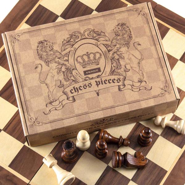 AMEROUS Wooden Chess Pieces Only, Torneio Staunton Wood Chessmen com 3,5 polegadas King, Peões de jogo de xadrez para jogo de tabuleiro de xadrez, substituição de peças faltantes (2 saco de armazenamento incluído) Imagem de AMEROUS Wooden Chess Pieces Only, Torneio Staunton Wood Chessmen com 3,5 polegadas King, Peões de jogo de xadrez para jogo de tabuleiro de xadrez, substituição de peças faltantes (2 saco de armazenamento incluído)