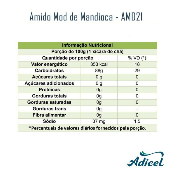 Amido Modificado De Mandioca Instantâneo (Amd21) - 500G - Adicel Imagem de Amido Modificado De Mandioca Instantâneo (Amd21) - 500G