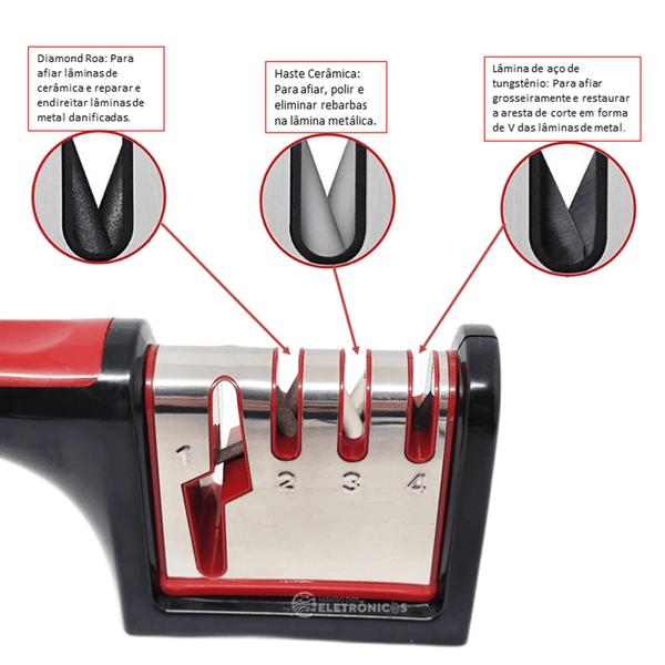 Imagem de Amolador 4 em 1 Lâminas Inoxidável Para Facas e Tesouras Quatro Estagios - AG4821