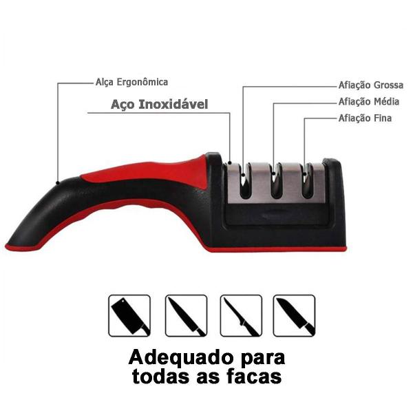 Imagem de Amolador Afiador De Facas Em Aço Inox Com 3 Afiadores