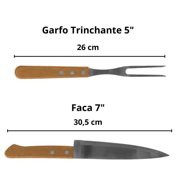 Imagem de Amolador de Faca com Jogo de Churrasco Garfo e Faca Aço Inox