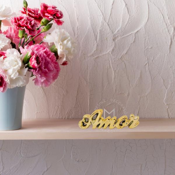 Imagem de Amor Dourado - Palavra em Cerâmica - Enfeite Decorativo de Mesa para Sala Rack Escritório