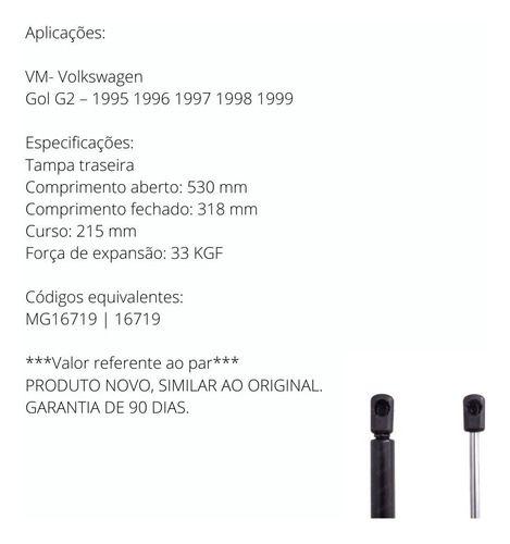 Imagem de Amortecedor do porta mala vw gol g2 1994 á 2006 kit c/2 unidades