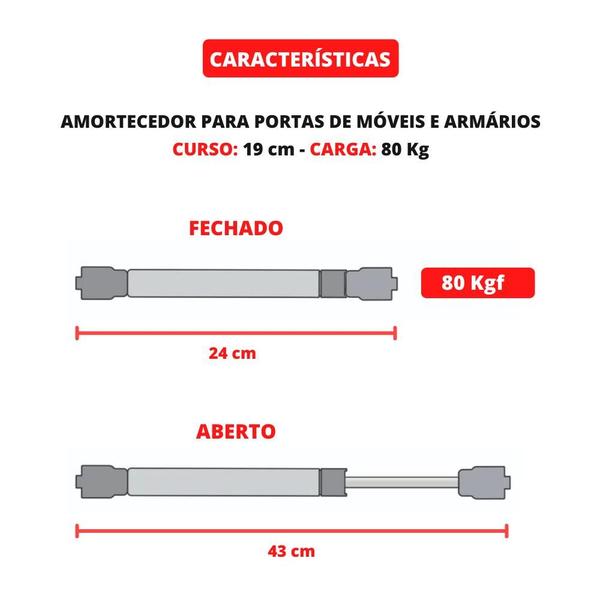 Imagem de Amortecedor Pistão Mola Gás Porta Móveis Armários 784n/80kgf