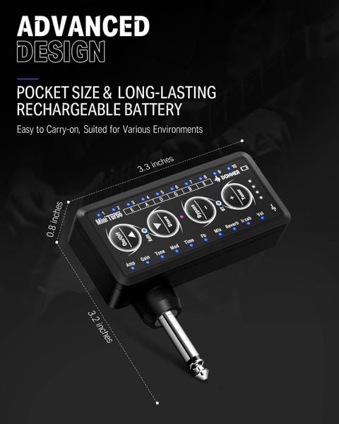 Imagem de Amplificador de fone de ouvido de guitarra Donner Mini Turbo 10 Amp Models Tuner