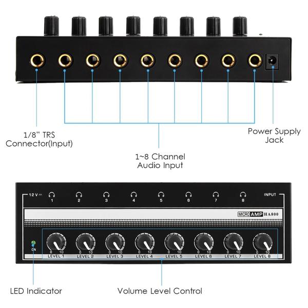 Imagem de Amplificador De Fones Ha800 8 Canais Microamp Powerplay