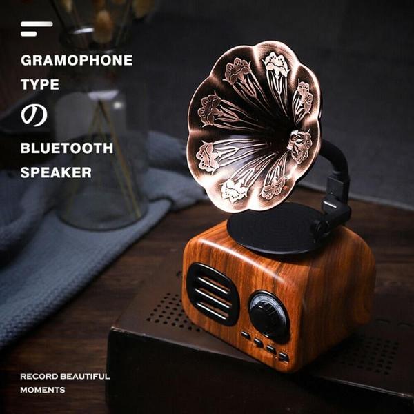 Imagem de Amplificador de som Bluetooth retro Portátil Mini Wireless Gramophone Speaker Music Subwoofer Suporte Tf Card Play Alto-falantes de estante (Mogno)