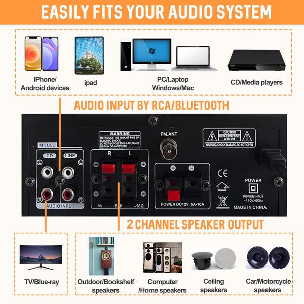 Imagem de Amplificador estéreo Sunbuck AS-35BU Bluetooth 5 400Wx2 7 entradas