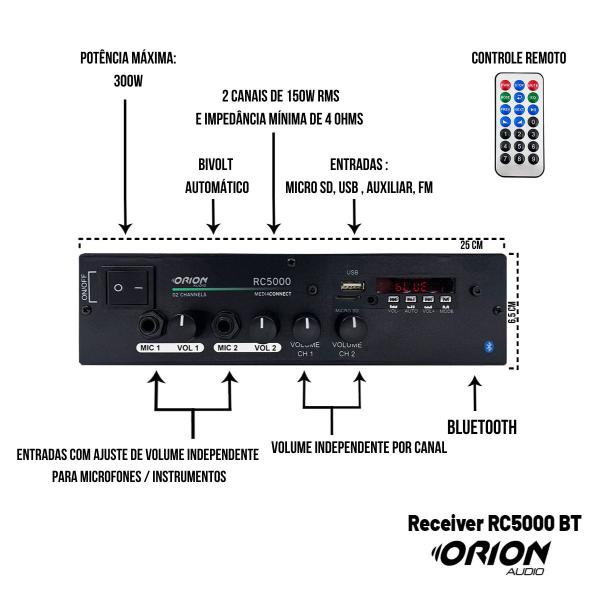 Imagem de Amplificador Som Ambiente Bt 2ch 150w + 8 Caixas 5  Teto Pt