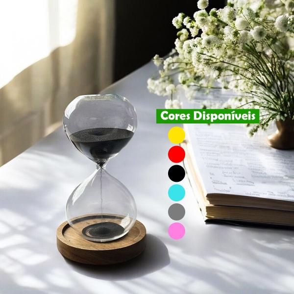 Imagem de Ampulheta de Vidro Decorativa Várias Cores 15 Minutos Timer de Areia Relógio Decoração