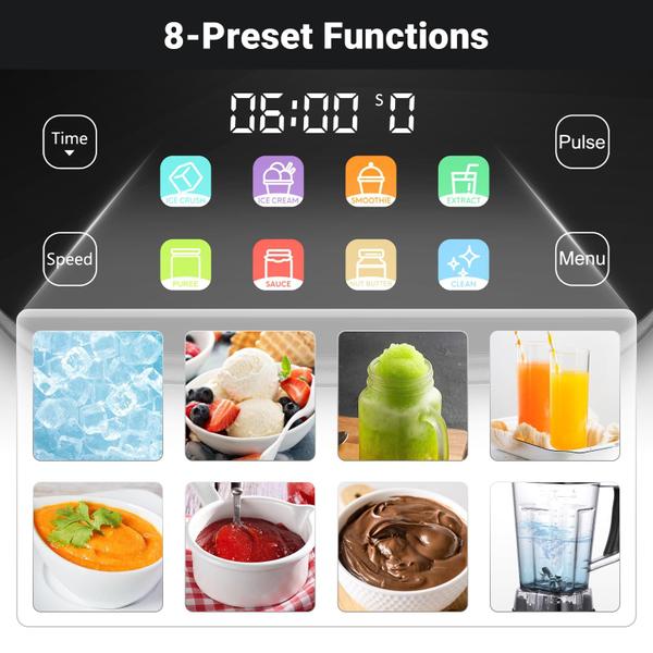 Imagem de AMZCHEF Liquidificador Profissional 8-em-1 2000W com Painel LED, Cinza