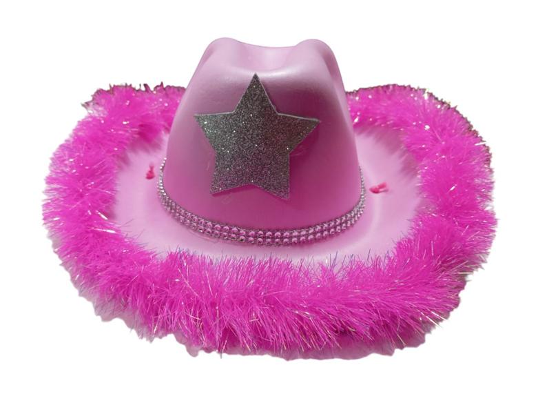 Imagem de Ana Castela Chapeu Cowgirl Festa Rebeldes Com Pluma Rosa