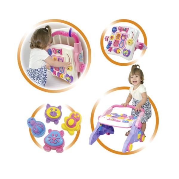 Imagem de Andador 4x1 Infantil Bebê Educativo Mesa Musical com Som 4 em 1 Maral 3006 Rosa