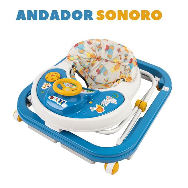 Imagem de Andador Azul Musical Neném Didático Barato Volante Infantil