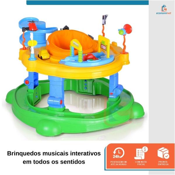 Imagem de Andador centro de atividades brinquedo interativo musical assento giratório 360 pista de corrida balanço pula pula até 18 meses deslizante 4 rodinhas