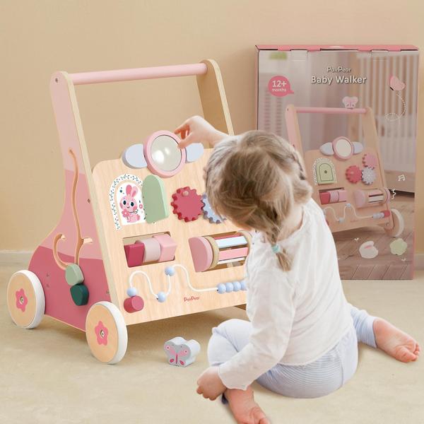 Imagem de Andador de bebê de madeira Pair Push Pull Learning 12 m ou mais rosa