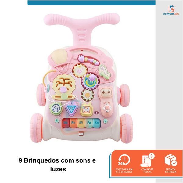 Imagem de Andador Didático Infantil Educativo Vira Mesinha 2 em 1 Rosa